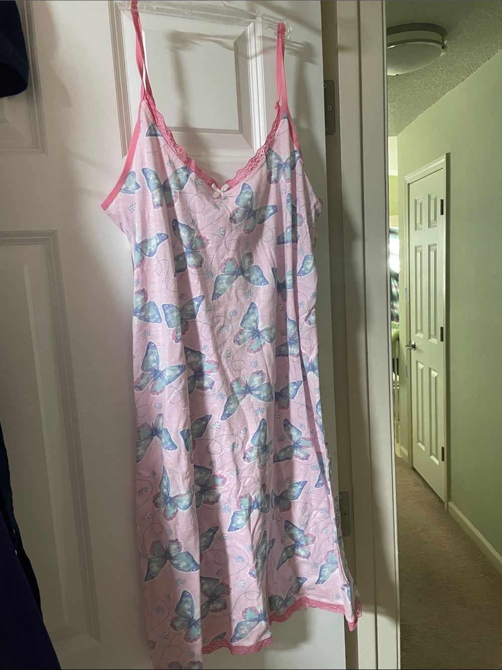 Pink Butterfly-Print Chemise with Blue Accents